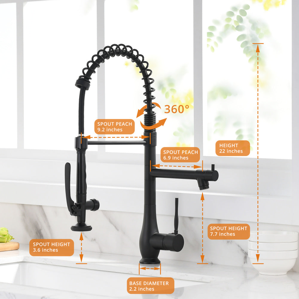 Commercial Kitchen Faucet Pull Down Sprayer Black and Nickel,Single Handle Kitchen Sink Faucet