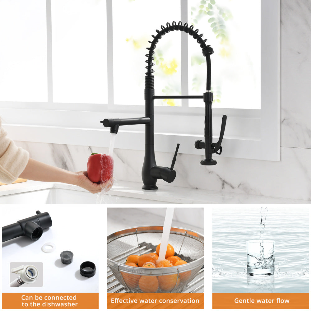 Commercial Kitchen Faucet Pull Down Sprayer Black and Nickel,Single Handle Kitchen Sink Faucet