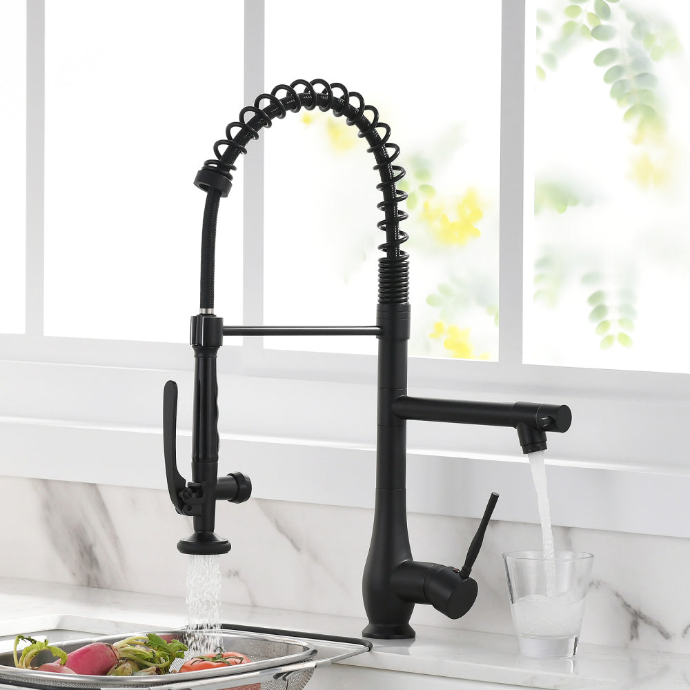Commercial Kitchen Faucet Pull Down Sprayer Black and Nickel,Single Handle Kitchen Sink Faucet